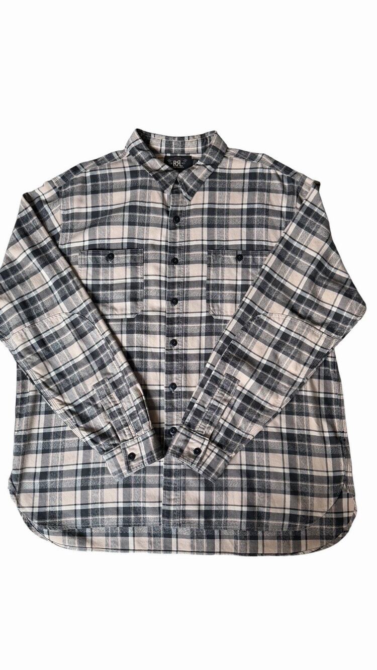 RRL Double RL Ralph Lauren Button Up Casual Brown Beige Plaid Flannel Shirt XXL